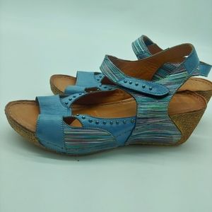 Karyoka ▪ blue stud striped leather comfy 41 womens arch support sandals wedges